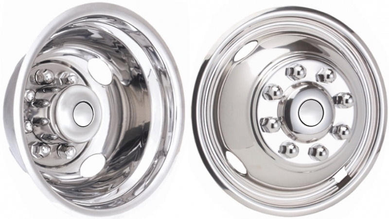 Chevrolet Express 3500 DRW 1973-2025, Chevrolet Express 4500 DRW 2003-2025, Chevrolet Silverado 3500 DRW 1973-2007, Dodge Ram 3500 DRW 1973-1999, Ford E-350 DRW 1985-2023, Ford E-450 DRW 1992-2023, Ford F-350 DRW 1985-2004, GMC Savana 3500 DRW 1973-2023, GMC Savana 4500 DRW 2003-2023, GMC Sierra 3500 DRW 1973-2007, Stainless Steel Hubcaps, Wheel Covers, Simulators and Liners for 16 Inch Dually Steel Wheels. Part Number JSD1608.